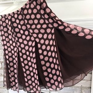 S.L.B. WOMEN'S SKIRT BROWN W/PINK POLKA DOTS